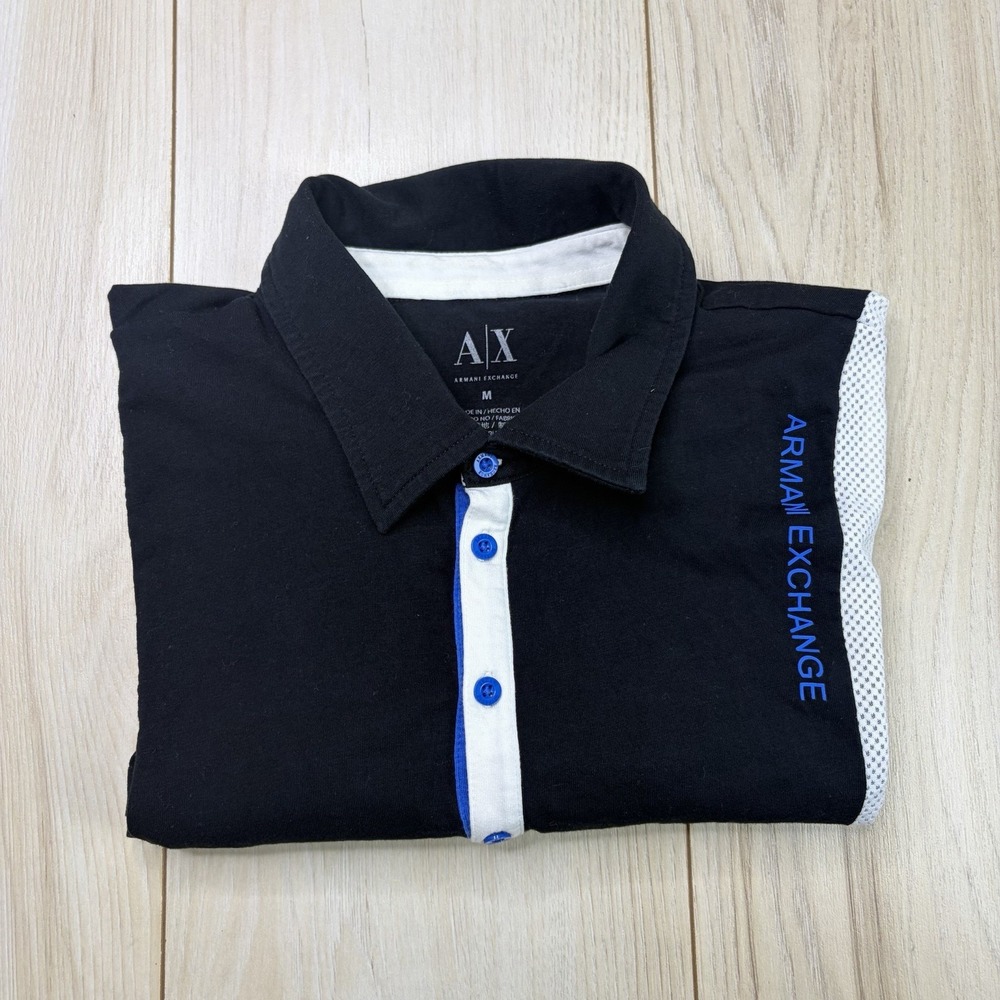 Armani Exchange Mens Slim Fit Polo Shirt Vented Shoulder Black Size Medium